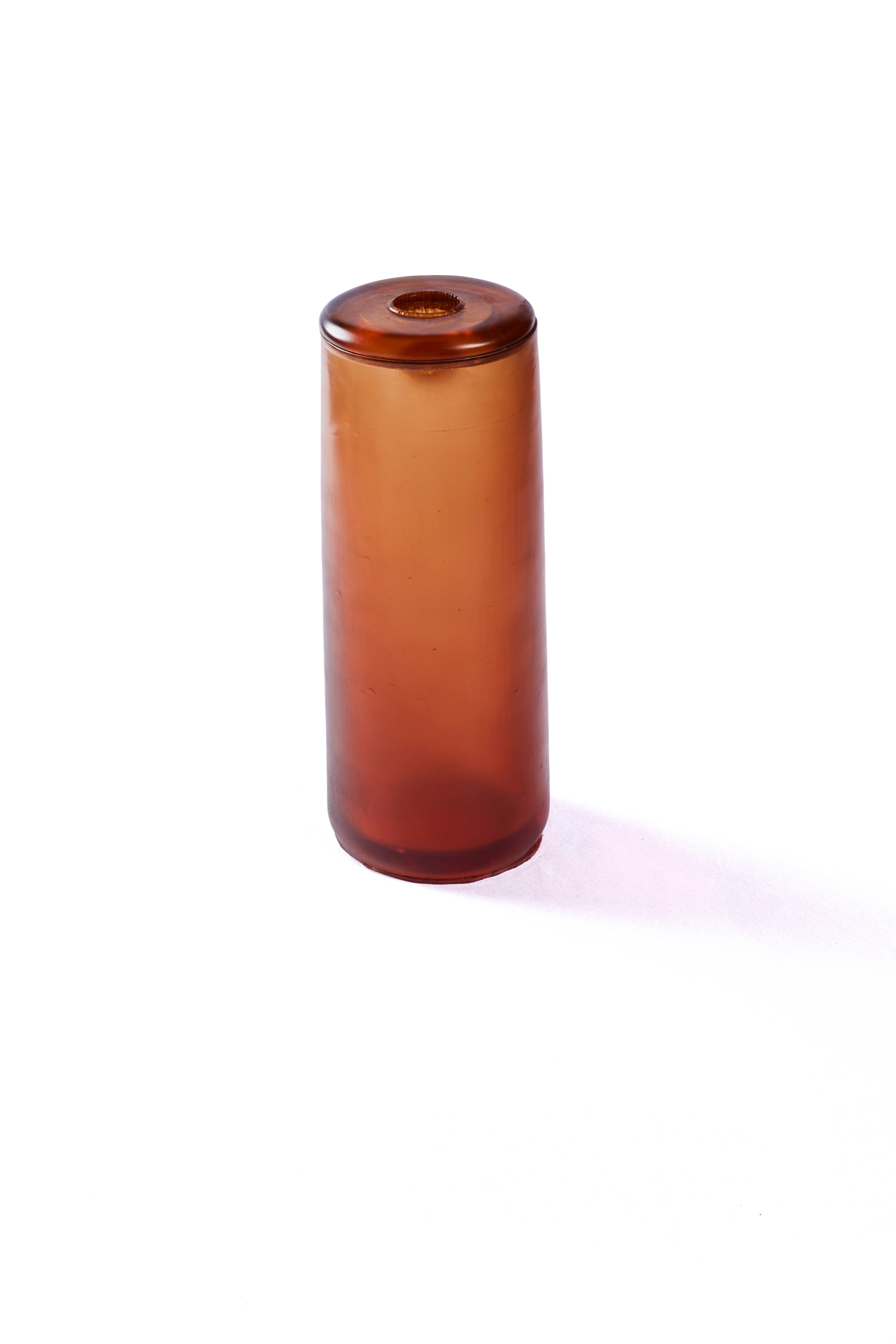 A tall rubber gleba urn in a light orange.