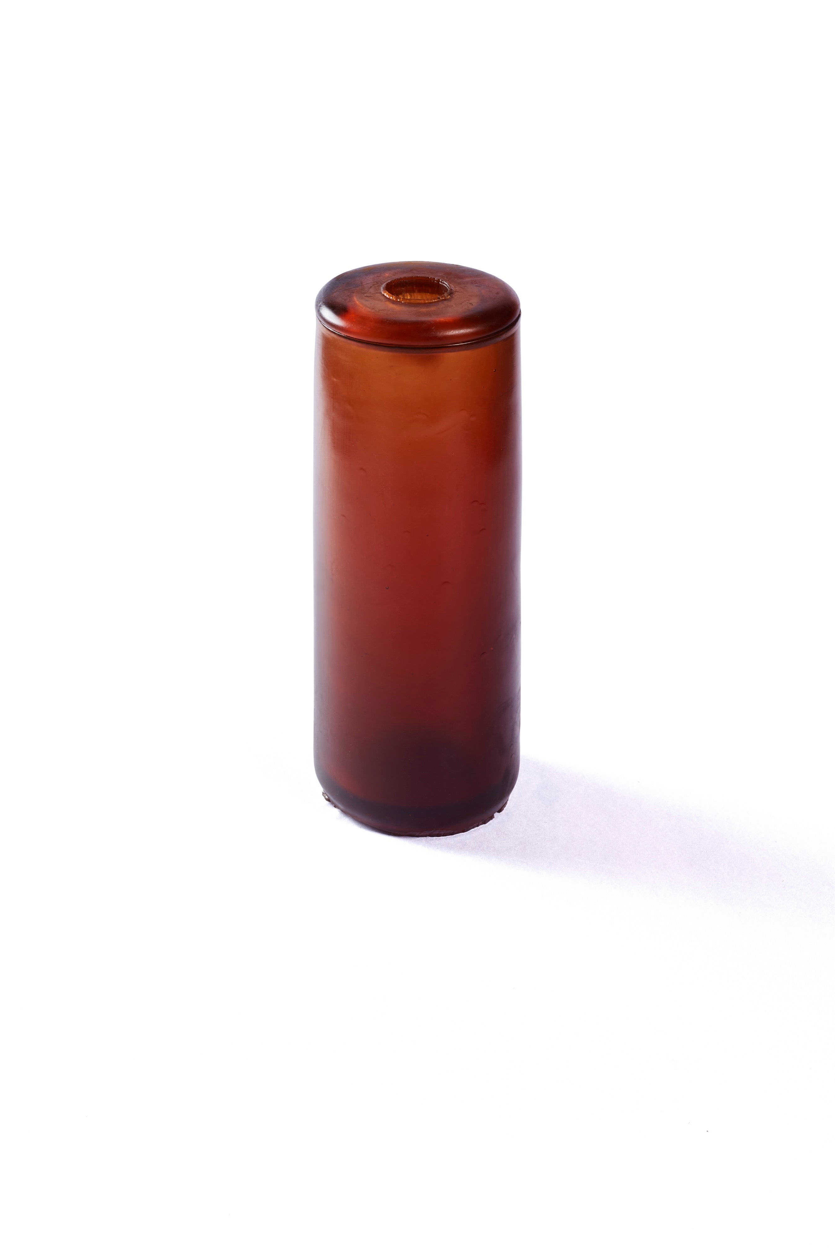 A tall rubber gleba urn in a mid orange.